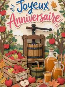 Carte anniversaire homme animée : pressée d'automne au verger