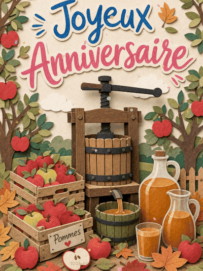 Carte anniversaire homme animée : pressée d'automne au verger