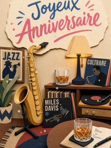 Carte anniversaire homme animée : session jazz et vinyles rares