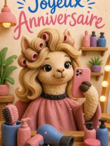 Carte anniversaire humour animée : l'alpaga sort de chez le coiffeur