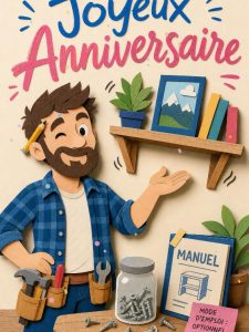 Carte anniversaire humour animée : le bricoleur qui zappe la notice