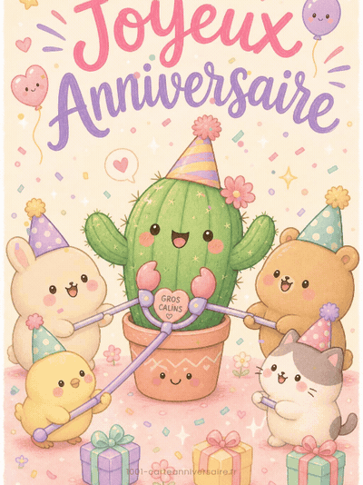 Carte anniversaire humour animée : le cactus qui voulait un câlin
