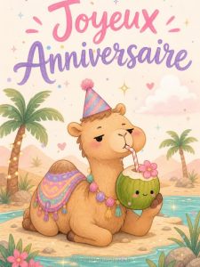 Carte anniversaire humour animée : le chameau blasé de l'oasis