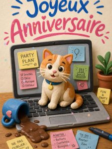 Carte anniversaire humour : le chat organisateur sur clavier