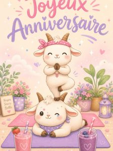Carte anniversaire humour animée : la chèvre a inventé le yoga perchée