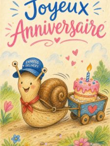 Carte anniversaire humour animée : escargot livreur express