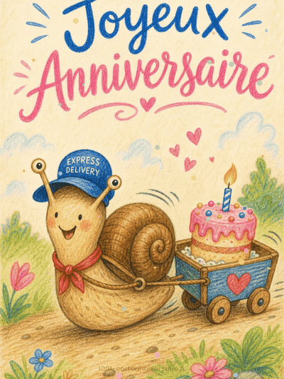 GIF animé : Carte anniversaire humour animée : escargot livreur express