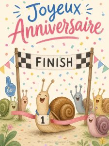 Carte anniversaire humour animée : l'escargot sprinteur du dimanche