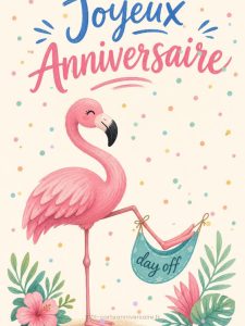 Carte anniversaire humour animée : flamant rose et jambe en grève
