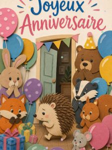 Carte anniversaire humour animée : hérisson à la fête des ballons