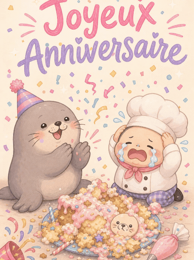 GIF animé : Carte anniversaire humour animée : l'otarie applaudit même les ratés