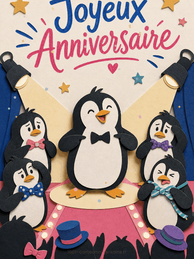 GIF animé : Carte anniversaire humour animée : le pingouin est déjà en smoking