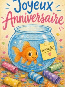 Carte anniversaire humour animée : le poisson rouge très étourdi