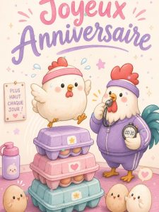 Carte anniversaire humour animée : poule accro au crossfit
