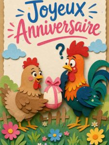 Carte anniversaire humour animée : la poule et son œuf cadeau