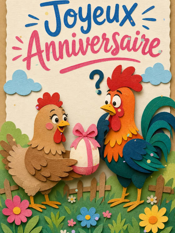 Image JPG : Carte anniversaire humour animée : la poule et son œuf cadeau