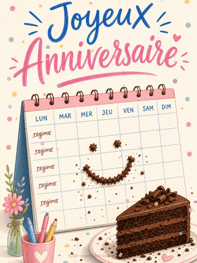 GIF animé : Carte anniversaire humour animée : le régime commence lundi prochain