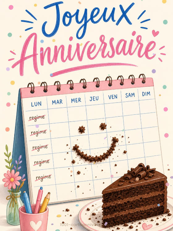Image JPG : Carte anniversaire humour animée : le régime commence lundi prochain