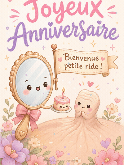 GIF animé : Carte anniversaire humour animée : une ride de plus, une amie de plus