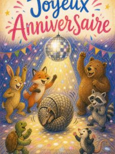 Carte anniversaire humour animée : tatou transformé en boule disco