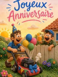 Carte anniversaire humour animée : la tondeuse du dimanche matin sonne