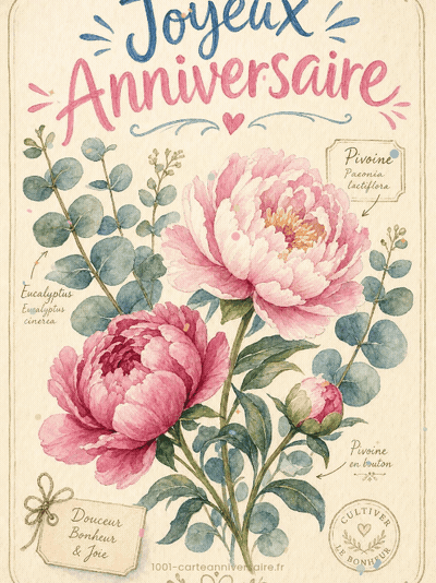 Carte anniversaire à imprimer animée : planche botanique à encadrer