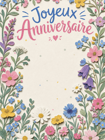 Carte anniversaire à imprimer animée : fleurs liberty à l'anglaise