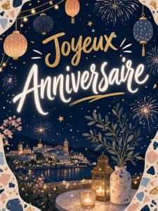 Carte anniversaire à imprimer animée : terrazzo pastel très tendance