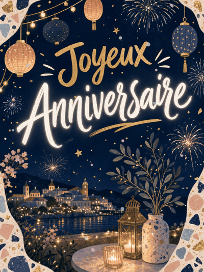 Carte anniversaire à imprimer animée : terrazzo pastel très tendance