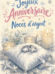 Carte anniversaire de mariage : noces d&rsquo;argent étincelantes