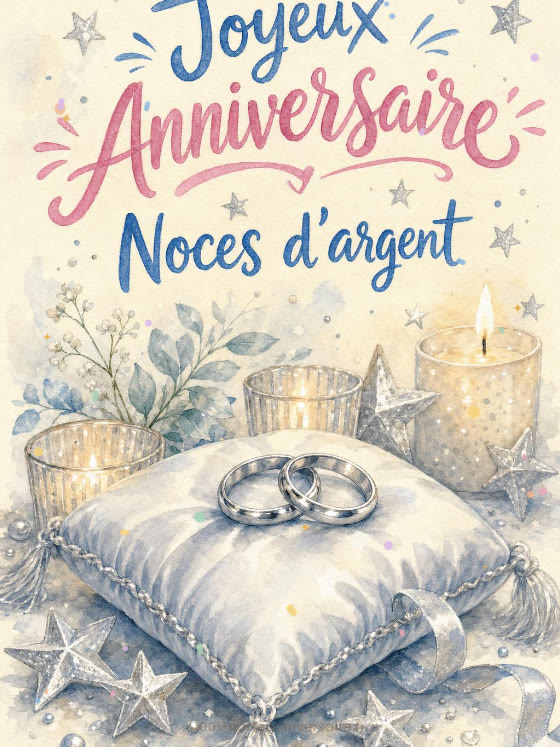 Image JPG : Carte anniversaire de mariage animée : noces d'argent étincelantes