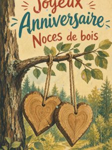 Carte anniversaire de mariage : noces de bois, racines solides