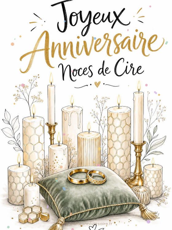 Image JPG : Carte anniversaire de mariage animée : quatre ans à la douce flamme