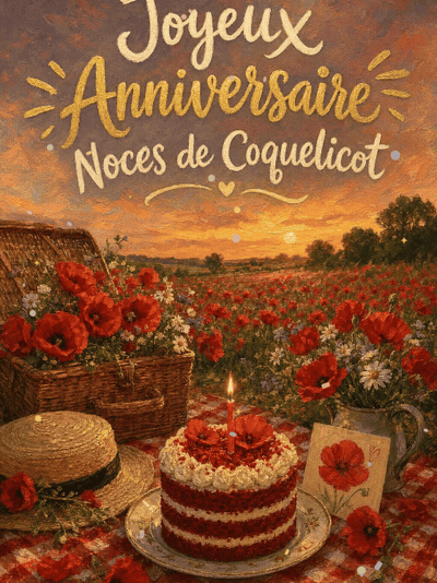 GIF animé : Carte anniversaire de mariage animée : huit ans couleur coquelicot