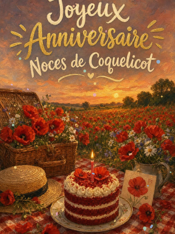Image JPG : Carte anniversaire de mariage animée : huit ans couleur coquelicot