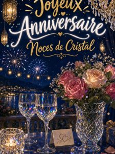 Carte anniversaire de mariage animée : quinze ans d'éclat de cristal
