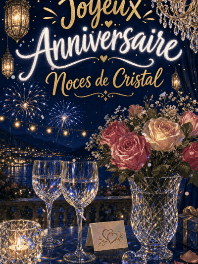 GIF animé : Carte anniversaire de mariage animée : quinze ans d'éclat de cristal