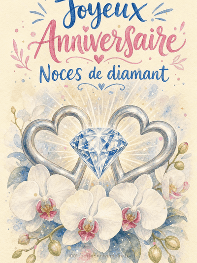 GIF animé : Carte anniversaire de mariage animée : noces de diamant éternelles