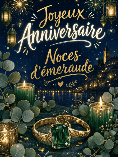 GIF animé : Carte anniversaire de mariage animée : noces d'émeraude éclatantes