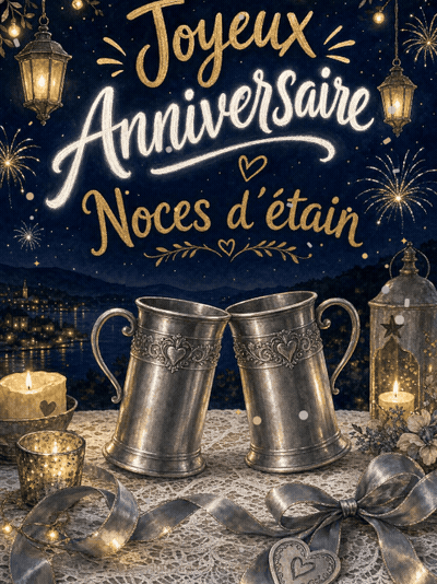 GIF animé : Carte anniversaire de mariage animée : noces d'étain, éclat fidèle