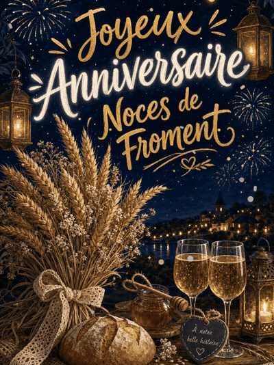 GIF animé : Carte anniversaire de mariage animée : trois ans de tendres moissons