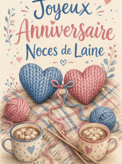 GIF animé : Carte anniversaire de mariage animée : sept ans tricotés serrés