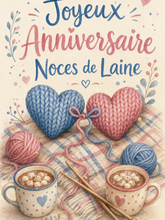 Image JPG : Carte anniversaire de mariage animée : sept ans tricotés serrés