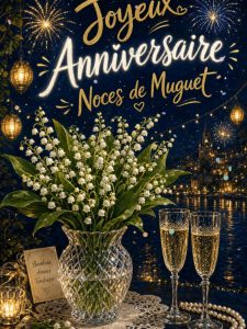 Carte anniversaire de mariage animée : 13 ans porte-bonheur au muguet