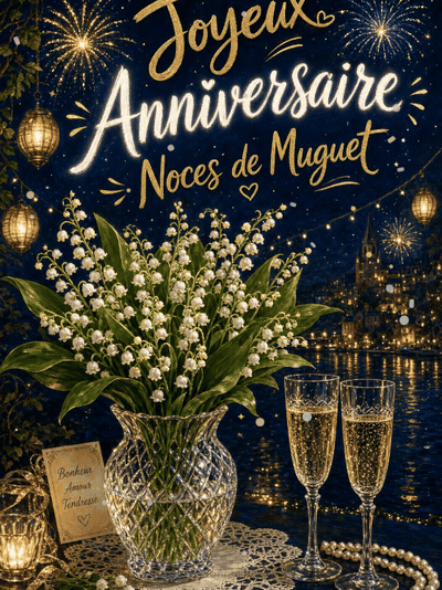 GIF animé : Carte anniversaire de mariage animée : 13 ans porte-bonheur au muguet