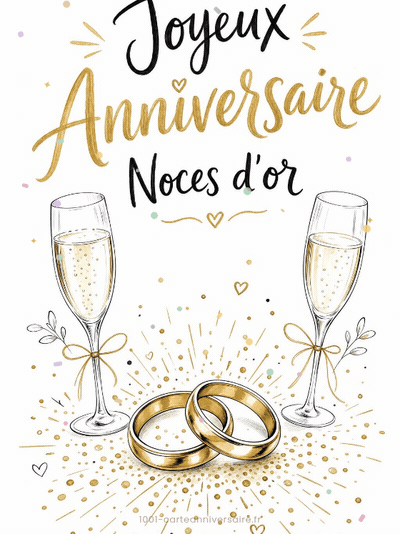 GIF animé : Carte anniversaire de mariage animée : noces d'or, un demi-siècle