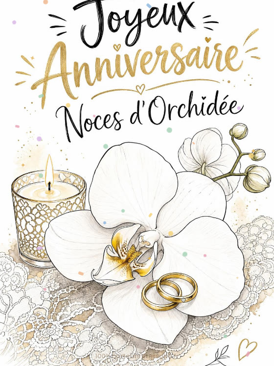 Image JPG : Carte anniversaire de mariage animée : 55 ans, l'orchidée rare