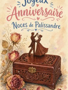 Carte anniversaire de mariage animée : 65 ans, précieux palissandre