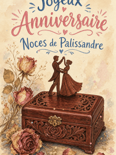 Carte anniversaire de mariage animée : 65 ans, précieux palissandre