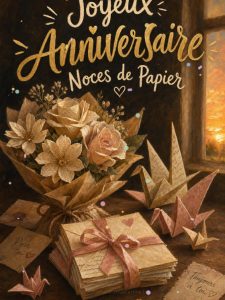 Carte anniversaire de mariage animée : un an d'amour sur papier doré